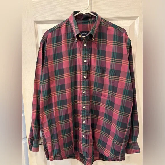 BurberryVTG Maroon and Green Plaid Button-Down Shirt - Picture 1 of 4